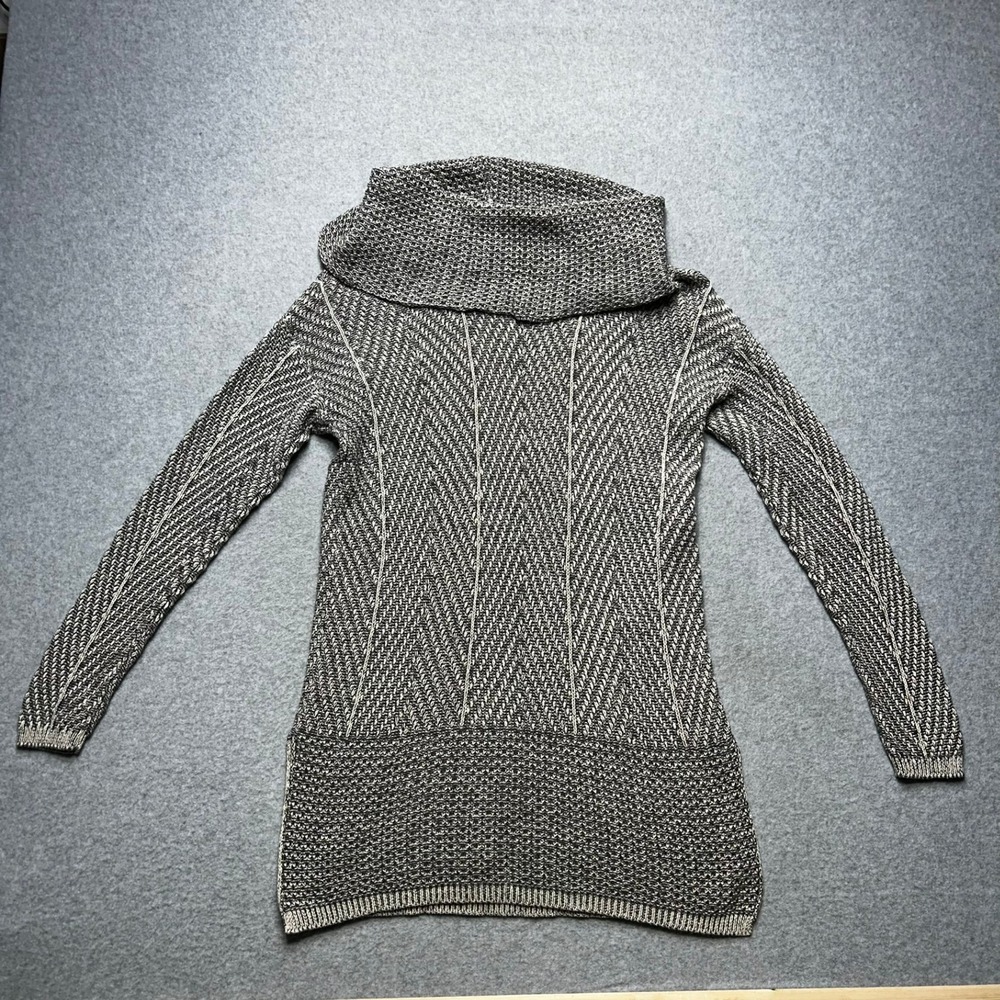 Eight Eight Eight Womens Grey Cotton Knit Cowl‎ Neck Chevron Sweater Small